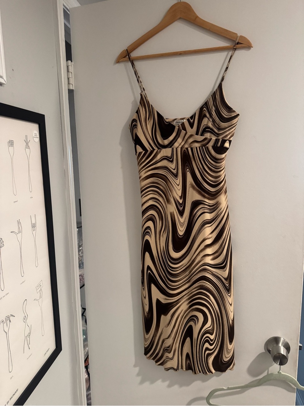Y2K Vintage Charlotte Russe Beige & Brown Swirl Slip Midi Dress – Small